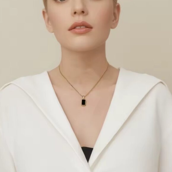 Women Double Sided Black-Silver Pendant Stainless Steel Necklace - Picture 5 of 6